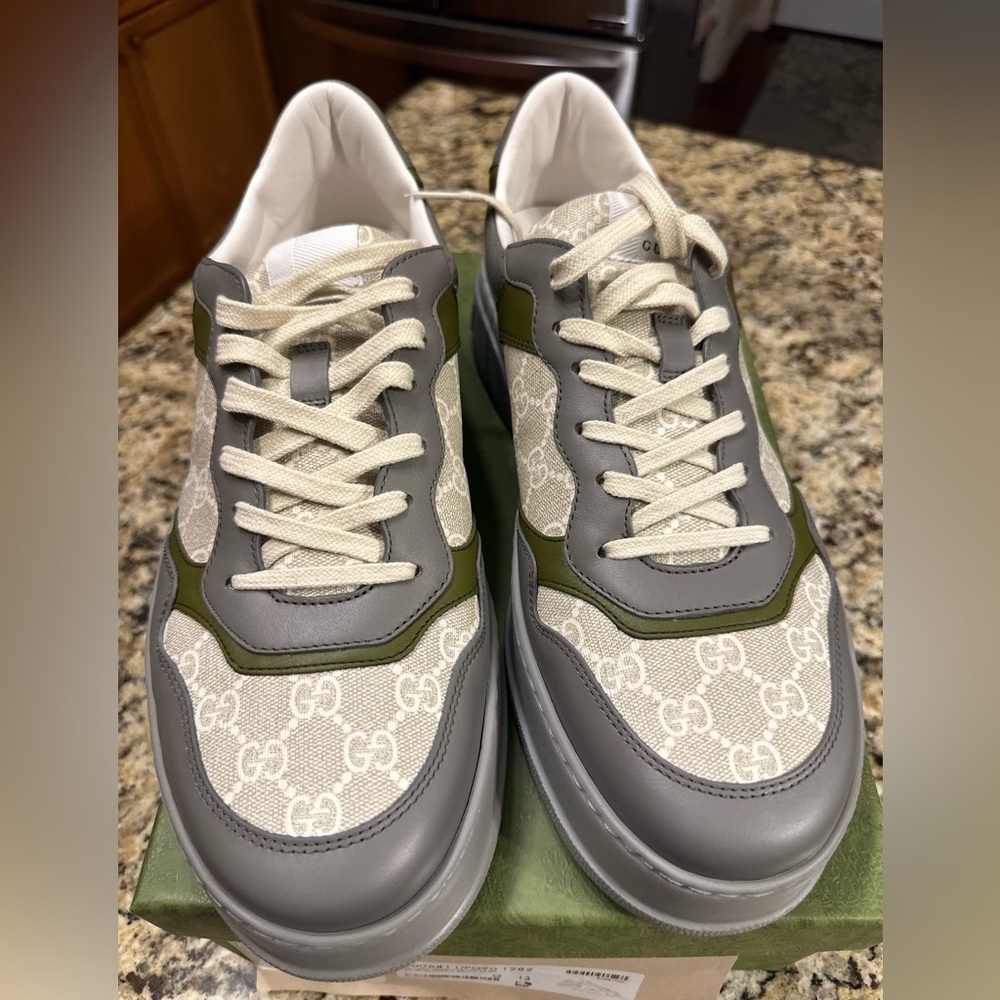 Gucci Gray and Off white Monogram Athletic Sneakers - Picture 2 of 4